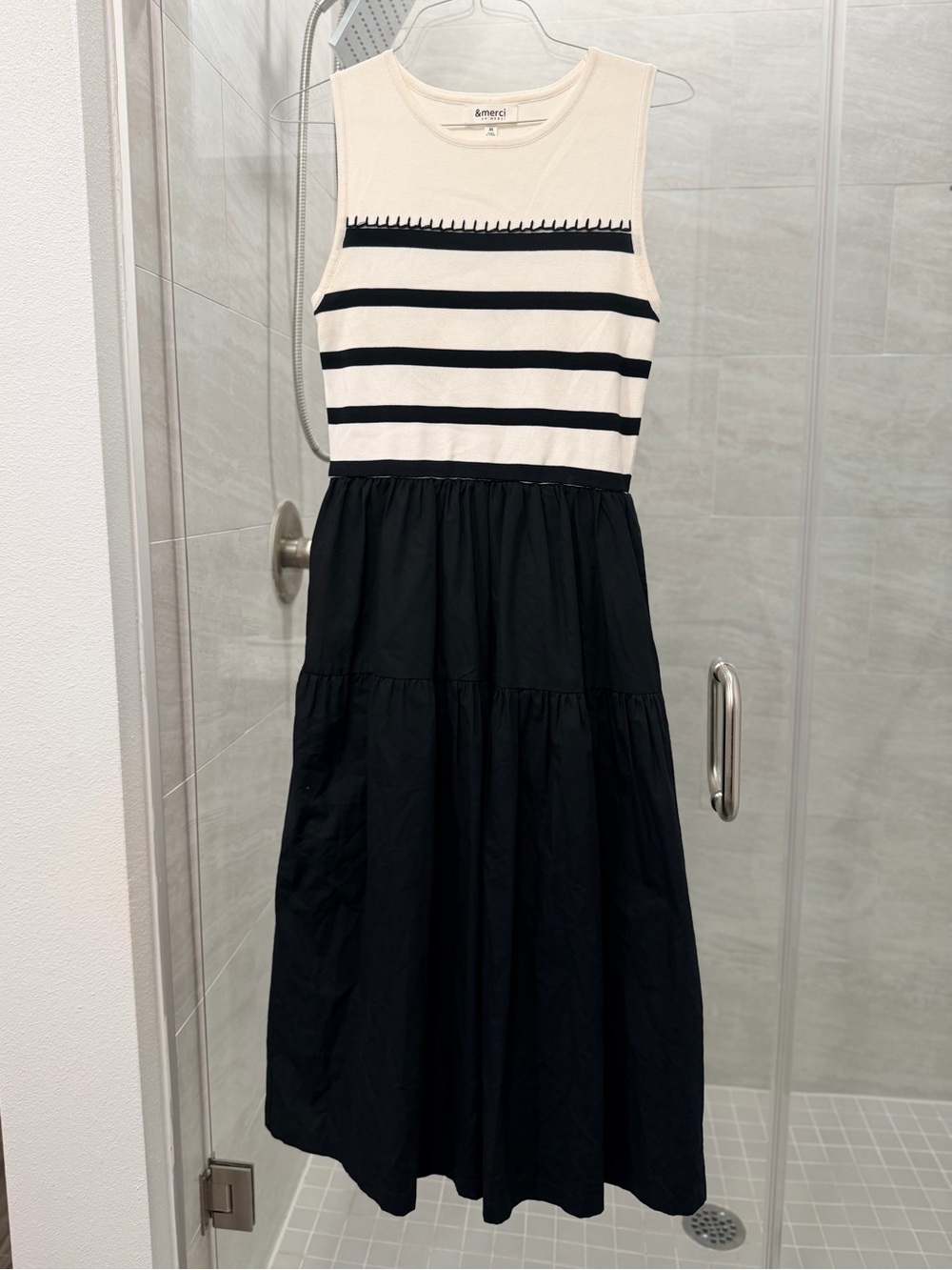 & merci Black & white Striped Maxi Dress Size Met